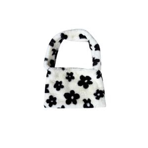 black & white floral fuzzy purse